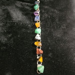 VTG Multi Gemstones Bracelet Polished Natural Semi Precious Stones 7.5”